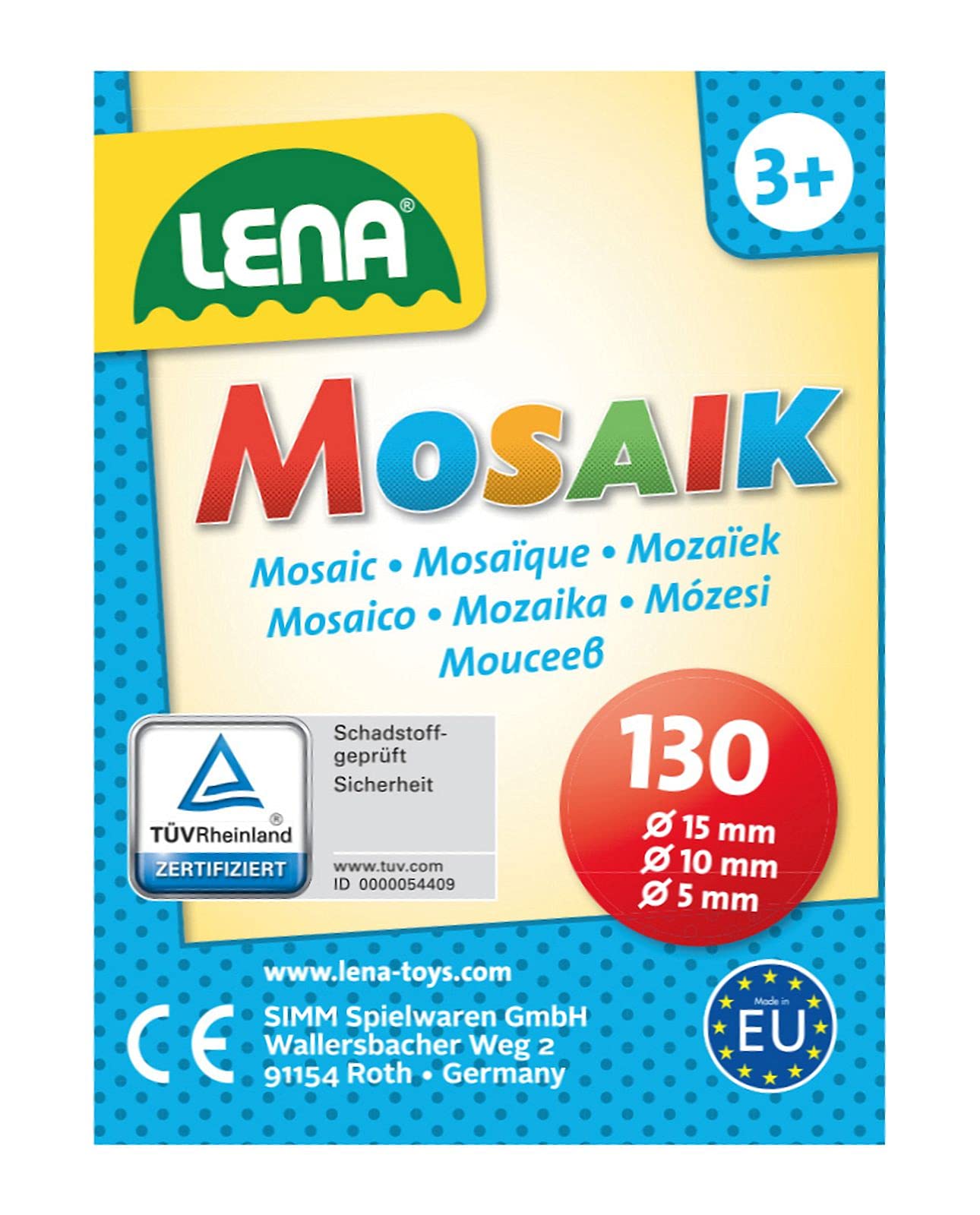 LENA Perni, Pietre Diametro Di 5 Mm, 10 Mm E 15 Mm, Mosaico Con 4 Modelli Gioco A Incastro Per Bambini Dai 3 Anni In Su Set Fai Da Te 400 Pezzi Multicolore Teile 35614