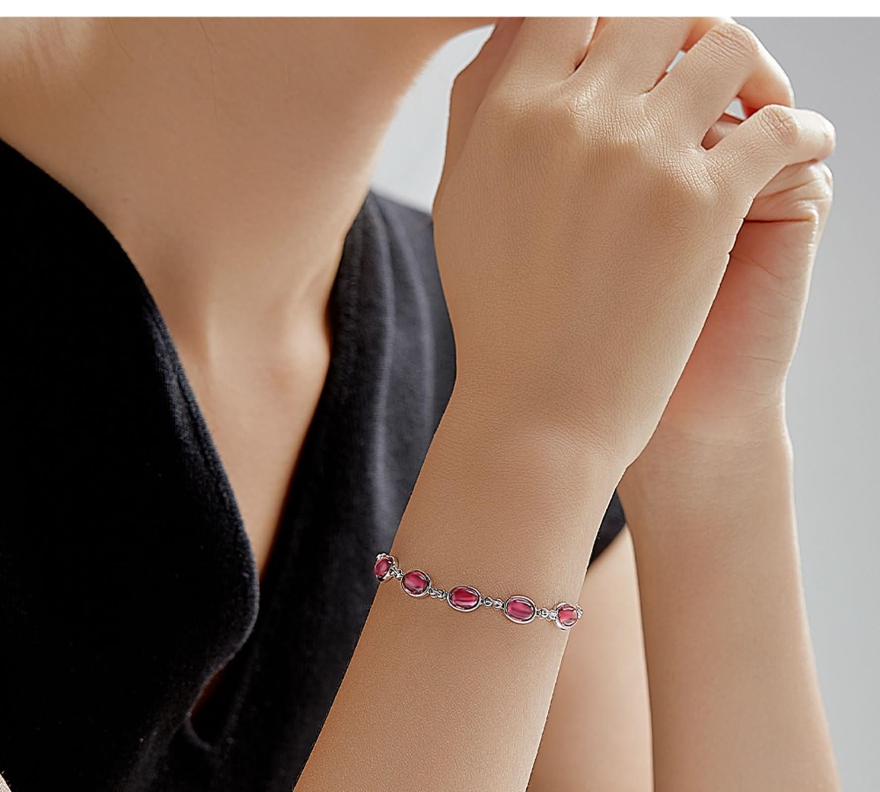 Pulseras ovaladas para madre e hija con rubí, pulseras de oro de 14 quilates para mujer, 20 + 3 cm