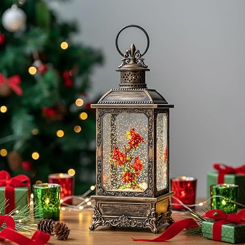 Miniatura 8 de Linterna de globo de nieve de Navidad, linterna brillante de agua iluminada con cable USB y funciona a baterías, para regalos y decoración de
