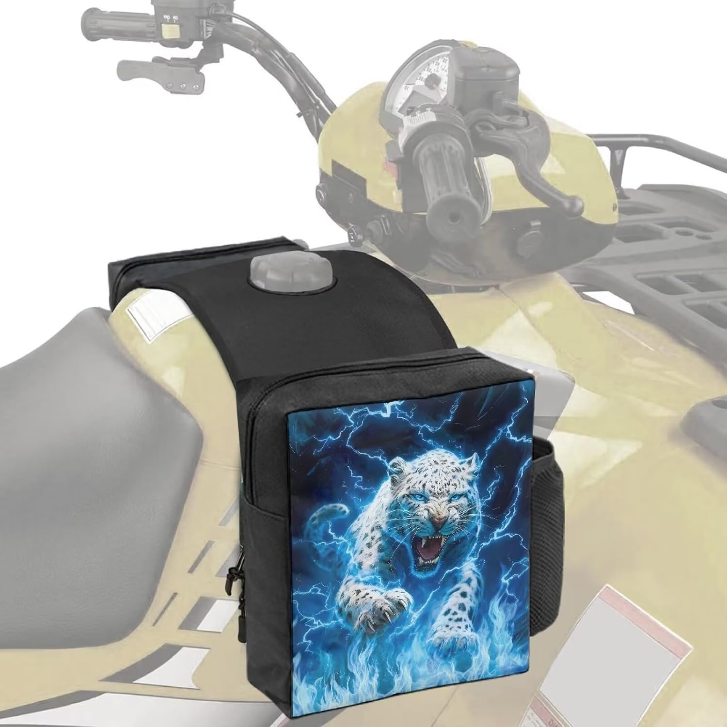 Cheetah Lightning ATV Saddlebags Motorcycle Tank Bag 4 Wheeler Accessories with Side Pocket Powersports Tank Bags for Snowmobiles UTV Hanging Storage Bag