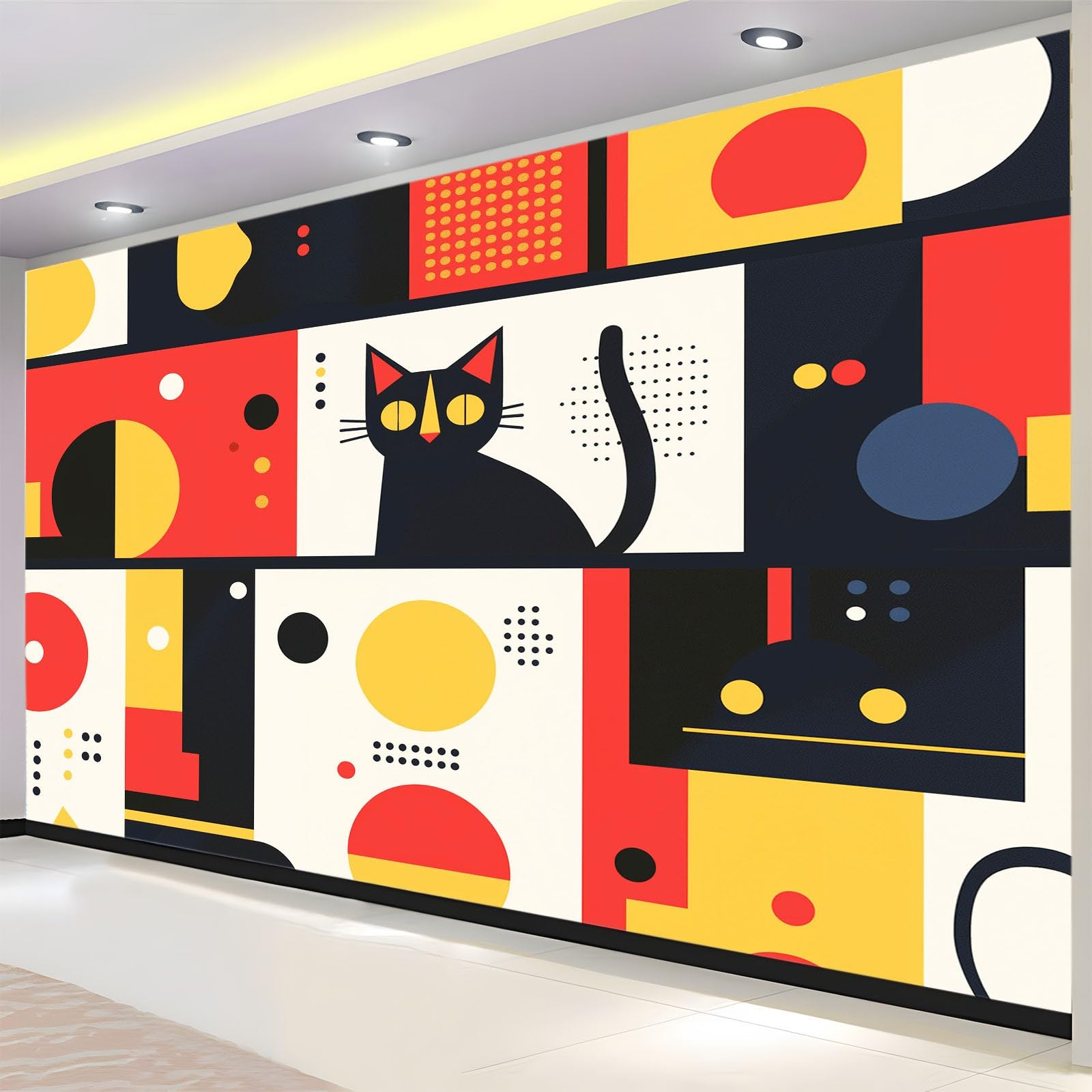 Panoramiczna tapeta 200 x 140 cm abstrakcyjny kot koło geometryczna włóknina XXL fototapeta dekoracja ścienna gobelin salon sypialnia - tapeta Trompe l'eil efekt 3D, kolor