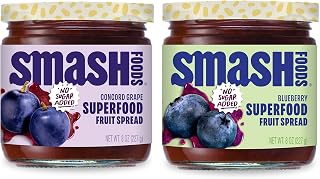 Smash Foods Superfood Jam Variety Pack (2 Jars) - Grape & Blueberry, No Sugar Added, Keto, Paleo, Upcycled Fruit, Low-Calorie, Vegan