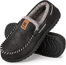 HomeTop Men's Suede Memory Foam Moccasin Slippers Soft Plush Warm Lining House Shoes