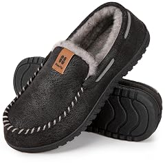 HomeTop Mens Suede Memory Foam Moccasin Slippers Soft Plush Warm Lining House Shoes