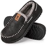 HomeTop Men's Suede Memory Foam Moccasin Slippers Soft Plush Warm Lining House Shoes