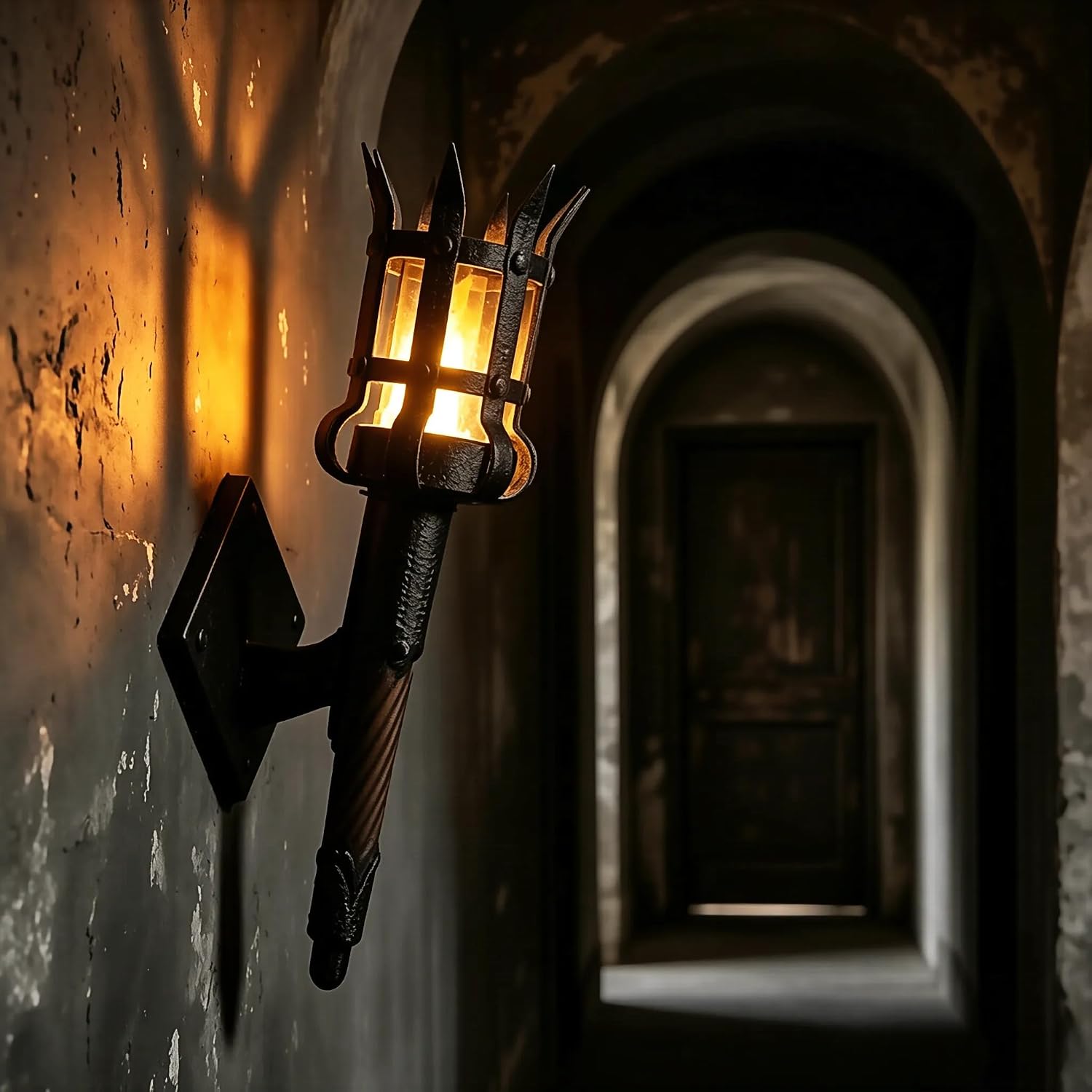 Medieval Torch Wall Sconce LED Faux Flame Light Gothic Castle Decor