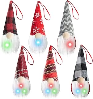 Hanging Gnomes for Christmas Tree 6 Pack,Twinkling LED Lights 3 Colors Christmas Tree Hanging Gnomes Ornaments,Swedish Han...