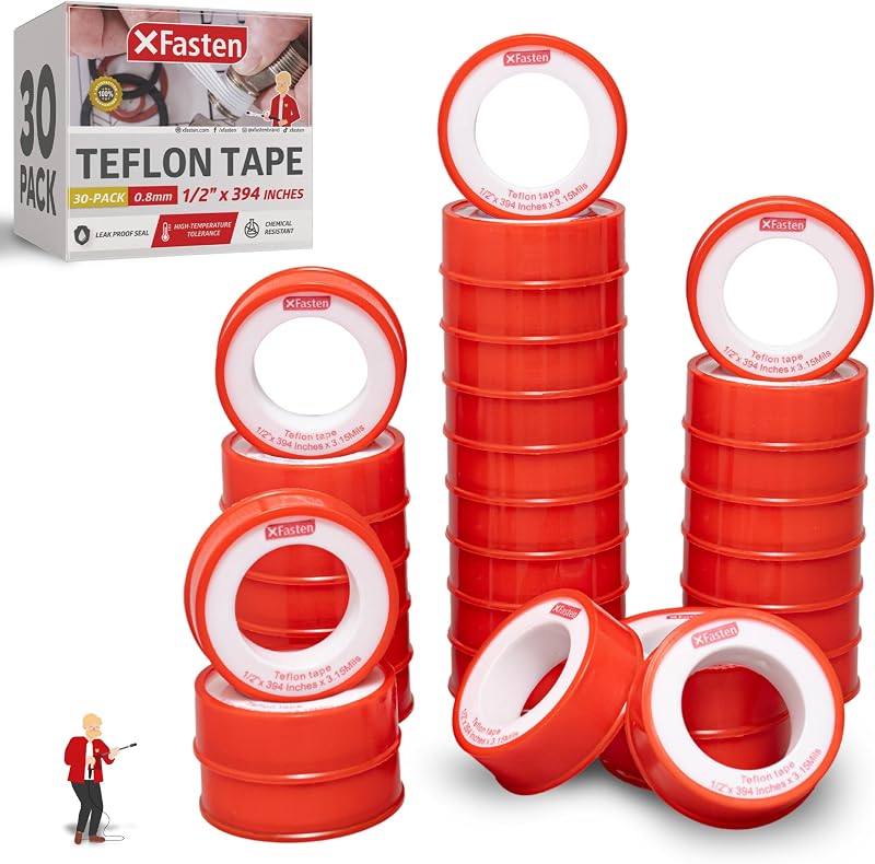 Cinta de teflón para plomería, 1/2 pulgada x 394 pulgadas (paquete de 30, 19,700"en total) – Cinta de plomería de PTFE para cabezal de ducha, sello de rosca de tubería, manguera de jardín y reparaciones de fugas – Sellado hermético