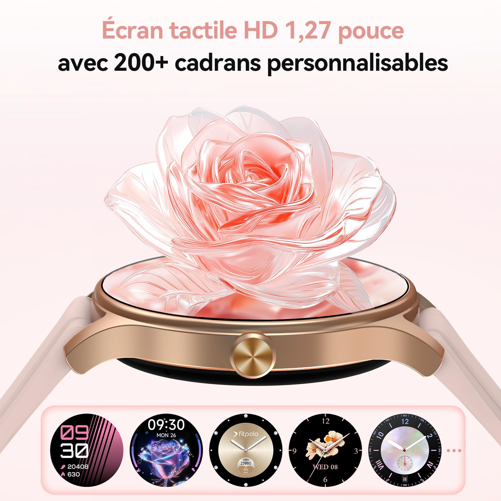 Montre Connectée Femme Smartwatch 1.57" Appel Bluetooth Surveillance Fréquence Cardiaque Sommeil 3ATM étanche 120+ Modes Sport Podometre