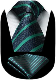 Stripe Tie Mens Ties with Pocket Square Set Classic 3.4'' Silk Formal Necktie Handkerchief for Business Wedding