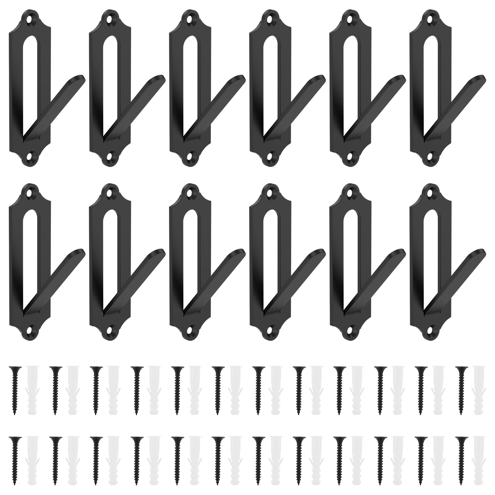 Yunyouc Black 12Pcs Deer Skull Wall Hook, Easy Install Carbon Steel Skull Mount Hanger With Screw, Wall Mounted Deer Head Bracket Hanger For Bear Wild Boar Antelope(Black)