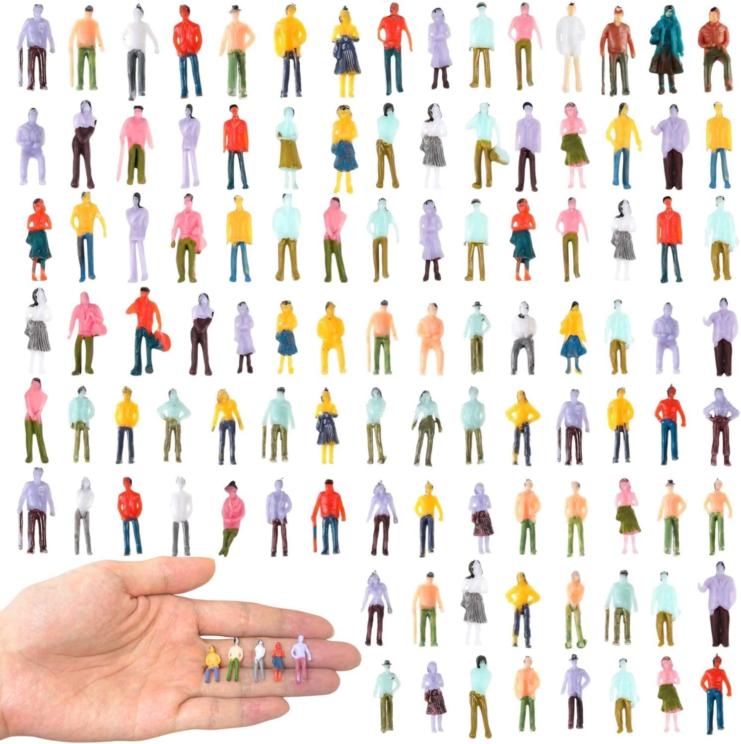 VICDUEKG 200 Pcs Mini People Figurines 1:75 HO Scale Sitting and Standing Miniature People Architectural Miniouse Tiny Model Train People Painted Plastic Figures