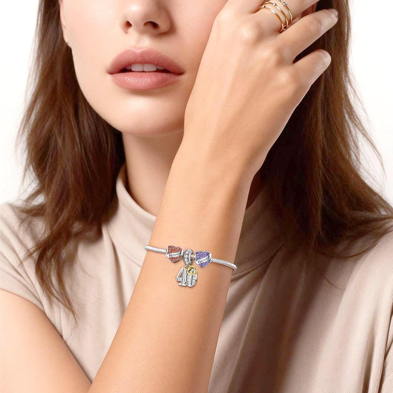 DALARAN Birthstone Charms Happy Birthday Heart Bead Charm for Pandora Bracelet with Present Box for Women - Image 4