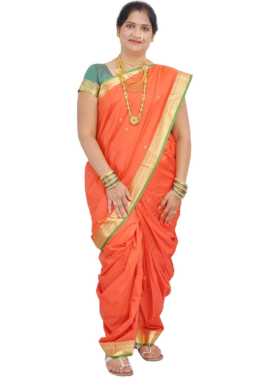 Buy IndusDiva Orange Pure Silk Nauvari Saree at Amazon.in
