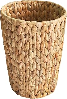 2 Gallon Wicker Trash Can, Woven Water Hyacinth Wicker Waste Basket for Bathroom, Small Trash Can for Bedroom, Round Garbage Can for Boho Decor Bedroom Bathroom