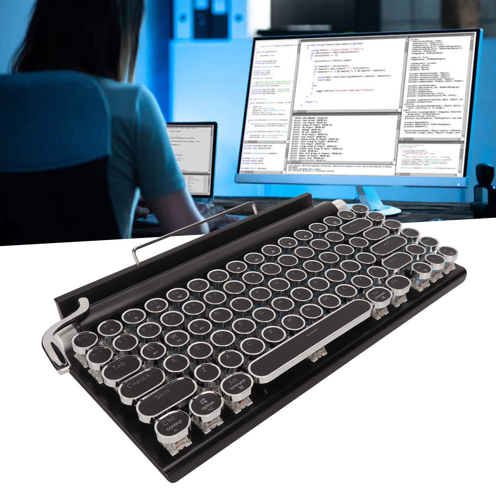 Annadue Teclado Retro para Máquina de Escribir, 83 Teclas, Teclado Mecánico, Luz RGB, Bluetooth Inalámbrico y con Cable, Teclado Vintage, Teclas Redondas Punk para PC, Tableta, Teléfono (Negro)