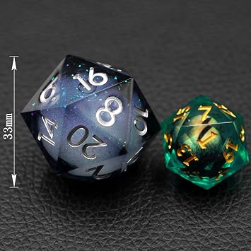 Dungeons and Dragons DND Dice D20, Liquid Core Dice Set D&D 33MM Oversized D20 Single Sharp Edge Resin dice with Gift Case, Polyhedral Dice for Role Playing Game