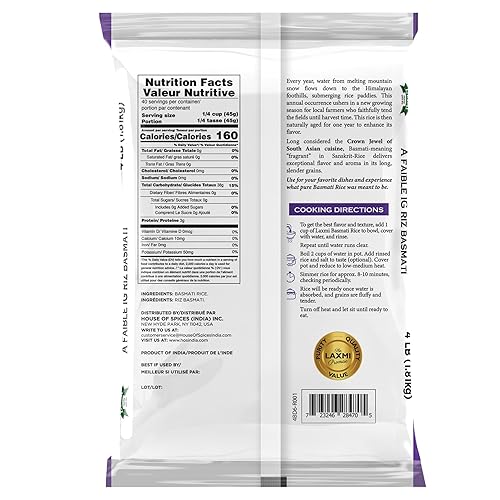 Miniatura 6 de Laxmi Arroz basmati apto para diabéticos c valor de índice de GI reducido - 10lb