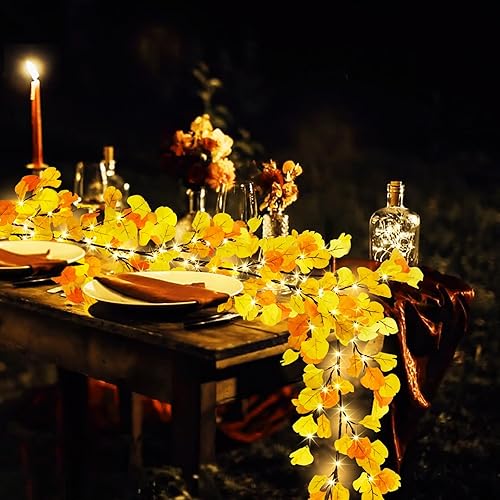 Guirnalda de otoño iluminada de 1.8M de 6 pies, funciona con pilas, guirnalda de vid de otoño con temporizador de luces, 100 LED y 8 luces