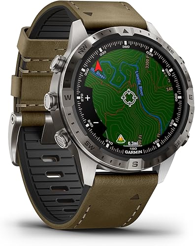 Miniatura 5 de Garmin MARQ Adventurer (Gen 2) Reloj inteligente, funda de titanio, lente de zafiro, pantalla AMOLED, navegación al aire libre, correa de cuero/FKM