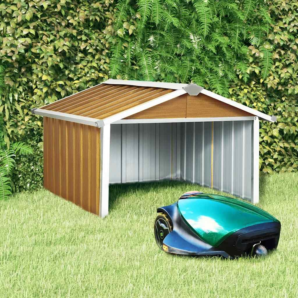 Galvanised Steel Lawnmower Robot Shed 92x97x63 cm Brown Storage Garage for Automatic Charging Station Protection