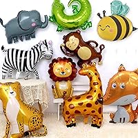 Vista 5 de 9 Pcs Zebra Elephant Jungle Safari Balloons Foil Helium Monkey Lion Zebra Giraffe Leopard Crocodile Bee Fox Shaped Animal Balloons for Wildlife