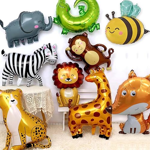 Miniatura 5 de Globos de animales de safari en la selva, 30 piezas de helio mixto de helio, adorable vaca, tigre, león, mono, cebra, jirafa, globos en forma de