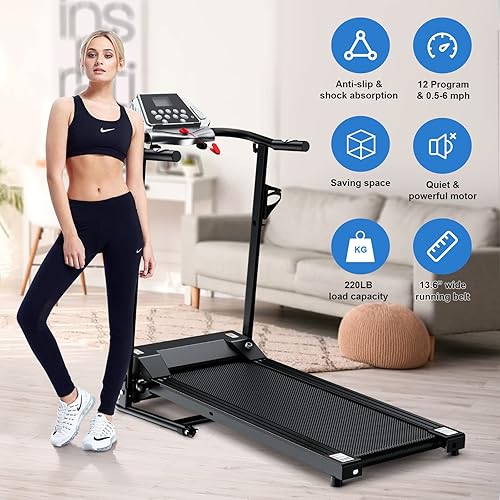 Miniatura 7 de Caminadora eléctrica plegable caminadora plegable programa de 12 portátil compacta silenciosa para el hogar apartamento espacios comerciales Negro