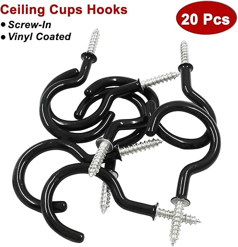 Miniatura 7 de 100 ganchos de techo recubiertos de vinilo de 1 pulgada, ganchos blancos atornillados para taza de techo, gancho de rosca autorroscante para colgar
