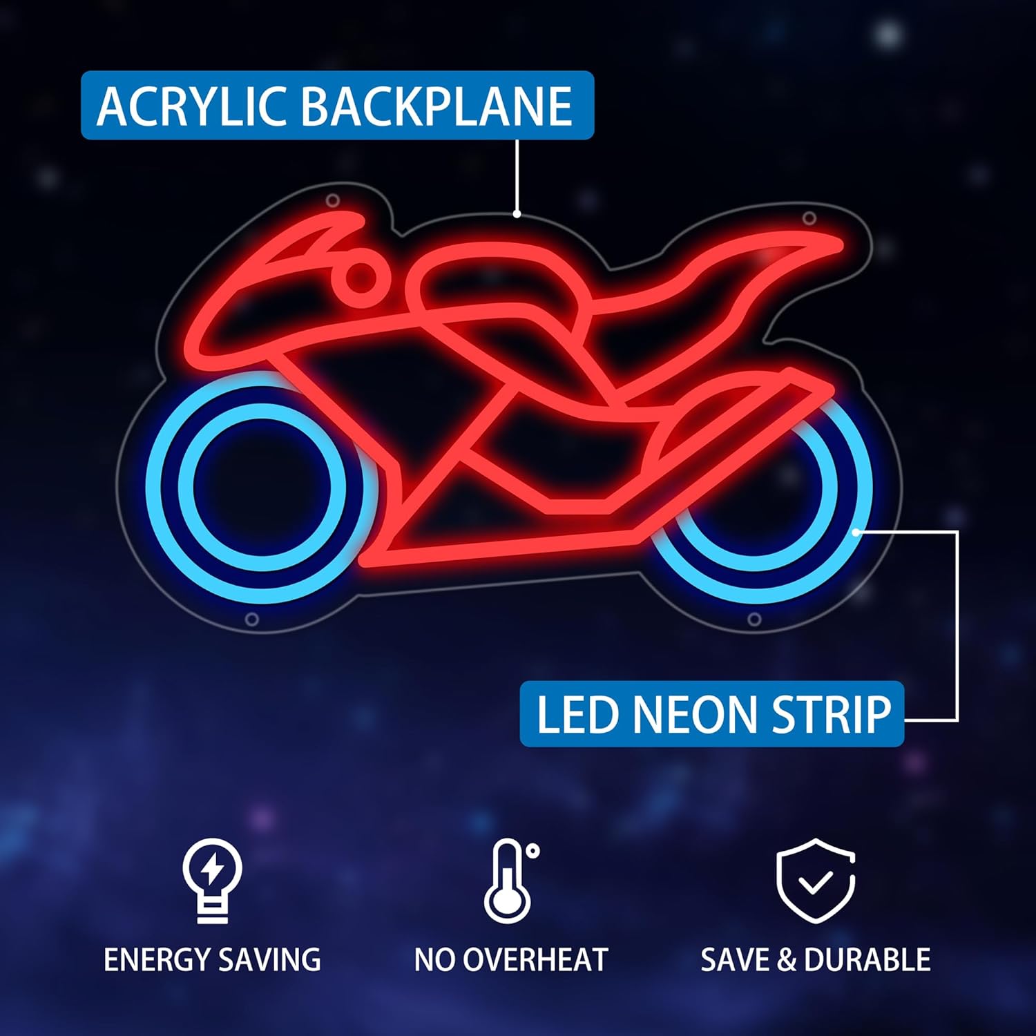Motorcycle Neon Signs for Wall Decor, Motorcycle Racing Neon Lights for Man Cave Signs for Room Decor, Led Light Up Sign with USB Powered for Boys, Bar, Hotel, VIP Room, Home Decoration - Image 2