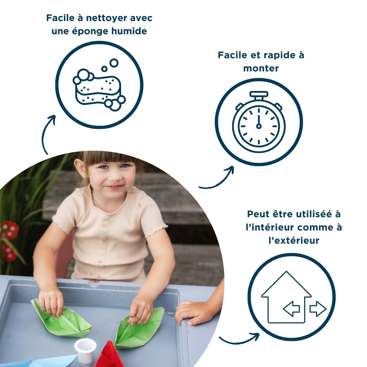 Thermobaby - Table d'activités Multifonction MULTIPLAY - 2 Chaises - Plateau Double Face - Table de Jeu pour Enfant - Bureau Enfant avec Chaises et Rangements - Multifonction intérieur/extérieur