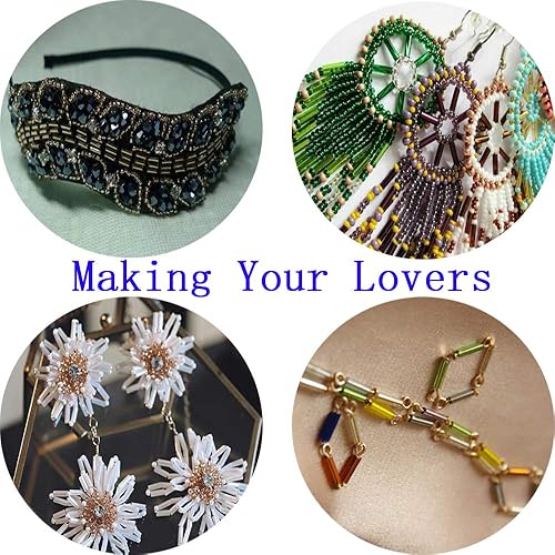 Miniatura 4 de Tibaoffy Tamaño 110 - Cuentas de cristal para cornetas de 0.087 x 0.079 pulgadas, agujas con caja organizadora para hacer joyas (24 juegos