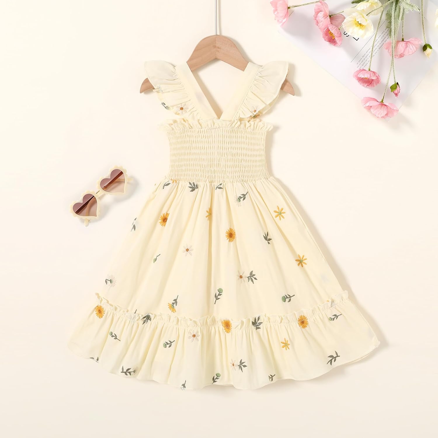 Toddler Baby Girls Dress Floral Embroidered Boho Sleeveless Beach Butterfly Sundress - Image 2