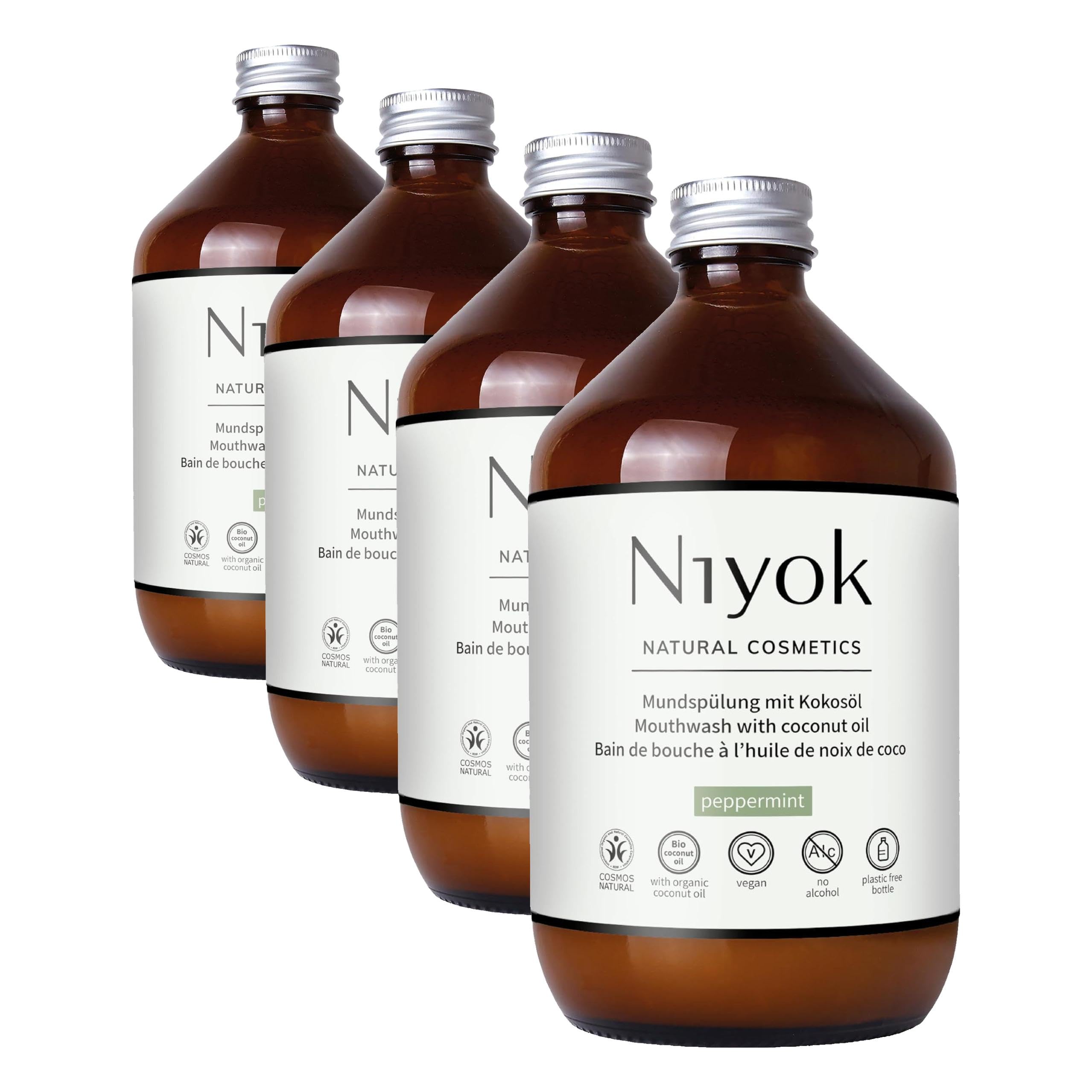 Niyok Mundspülung Pfefferminze 500ml - Alkoholfreies Mundwasser (Packung mit 4)