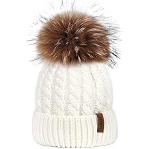 Womens Warm Knit Fur Bobble Pom Pom Hat 