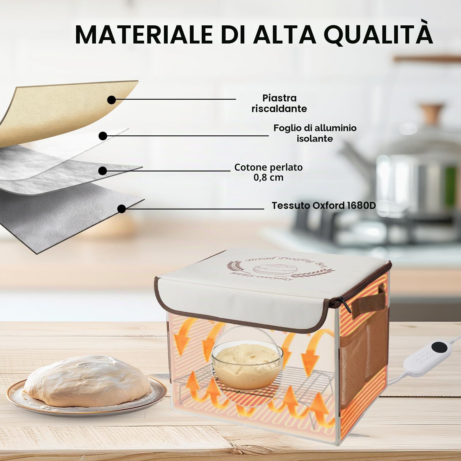 Scatola per la Fermentazione del Pane, per Pane con Riscaldamento e Sensore di Temperatura NTC, Catola Lievitatore per Impasti per Casa Panes Pizza Yogurt