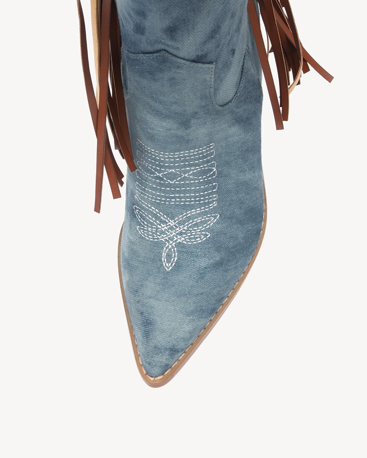 NEWBELLA Women's Western Cowboy Boots - Embroidered Fringe Pointed Toe Cowgirl Boots Chunky Heel Mid Calf Boots with Side Zip - Image 3