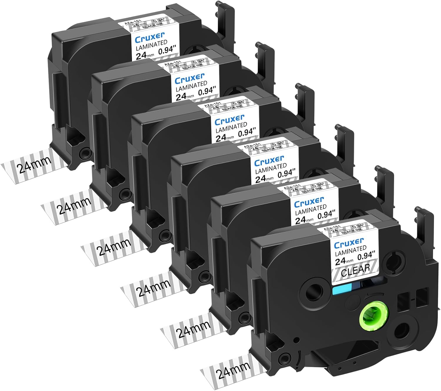 24mm Label Tape Replacement for Brother P Touch TZE-151 Tape, 0.94 Laminated Black on Clear Tze151 Label Marker Tape for Brother Ptouch PTD600 PT-P710BT PTP750W Label Maker Tze Tape, 6 Pack