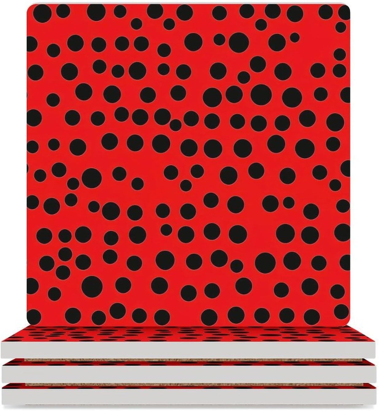 Ladybug Printed Ceramic Coasters Square Drinks Coaster Coffee Table Decor Table Coaster for Home Bar