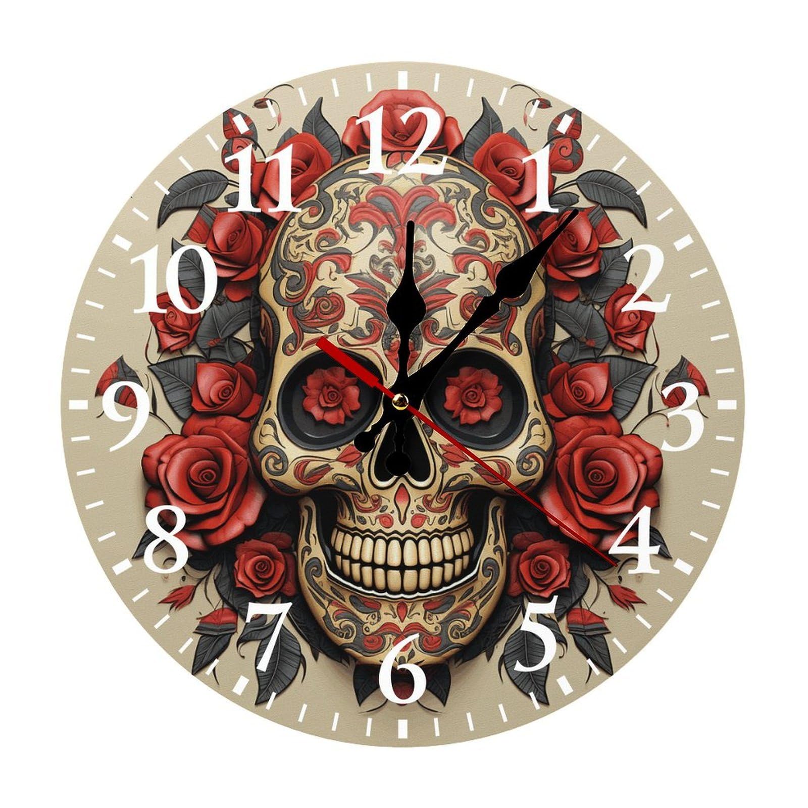 Horloge silencieuse à piles crâne de sucre rose pour un bureau calme