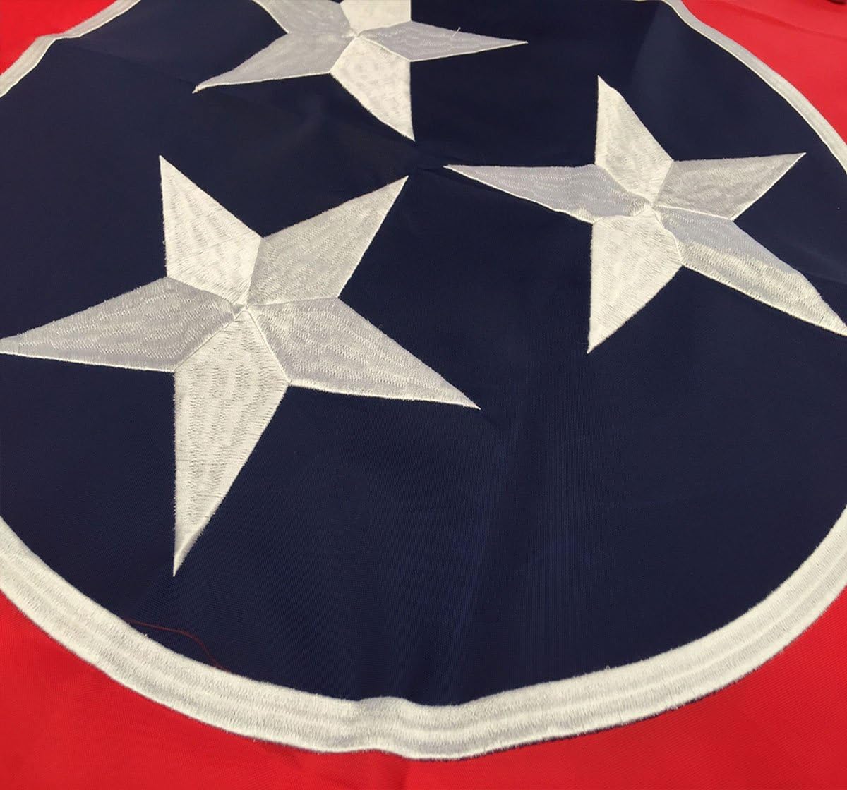 Tennessee State Flag 3x5 Ft - Double Sided Embroidered, Heavy Duty Polyester, Sewn Stripes and Brass Grommetsand Waterproof UV Protected. All Weather American Tennessee Flags Banner Great for Ondoor and Intdoor Decor