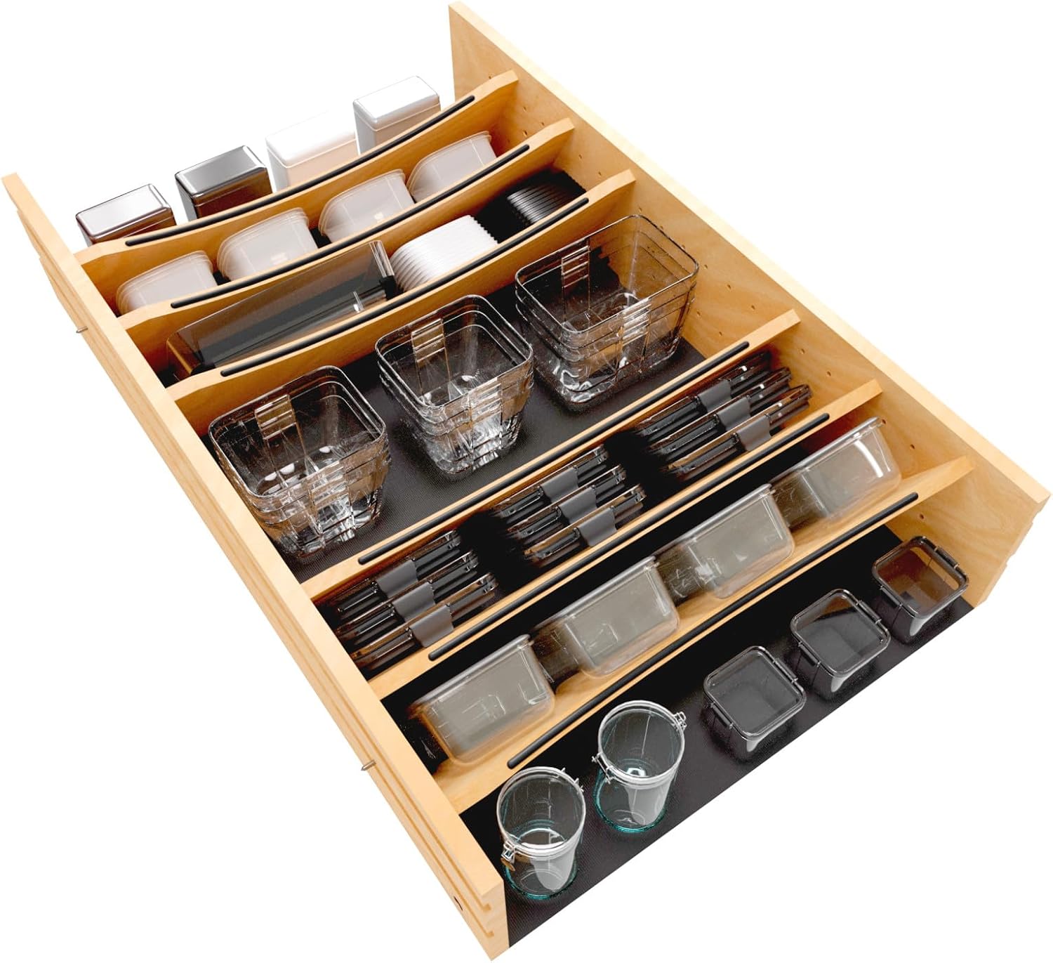 Rev-A-Shelf Craftsman Collection Solid Maple Adjustable Deep Drawer Divider Insert w/Black Accents for 33”-36” Base Cabinet Drawers