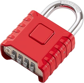 1 Pack disecu Heavy Duty 4 Digit Combination Lock, One Touch Unlocking, Anti-Error Feature, High Security Waterproof Large Outdoor Padlock for School Gym Locker, Fence, Gate, Storage Unit Red