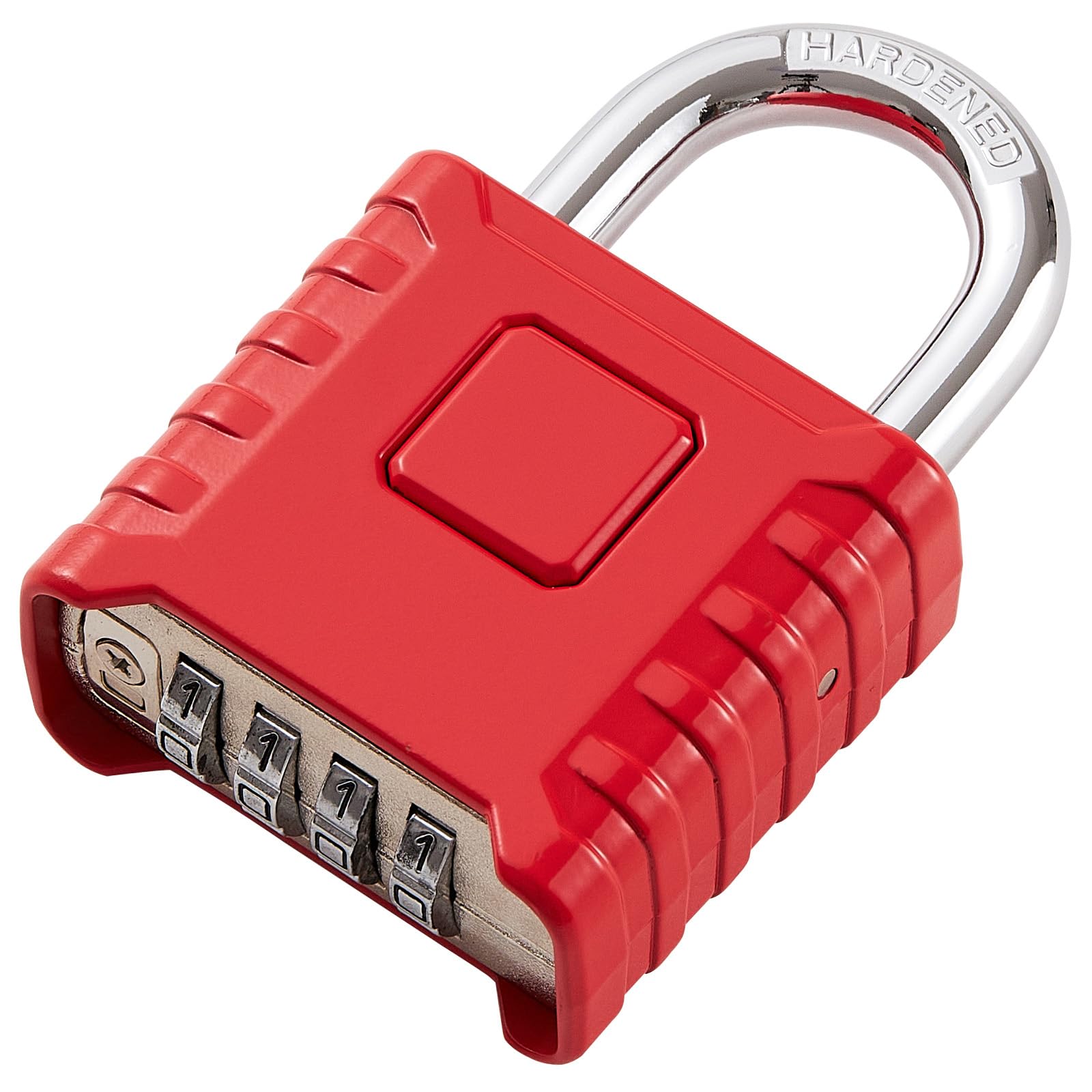 1 Pack disecu Heavy Duty 4 Digit Combination Lock, One Touch Unlocking, Anti-Error Feature, High Security Waterproof Large Outdoor Padlock for School Gym Locker, Fence, Gate, Storage Unit (Red)