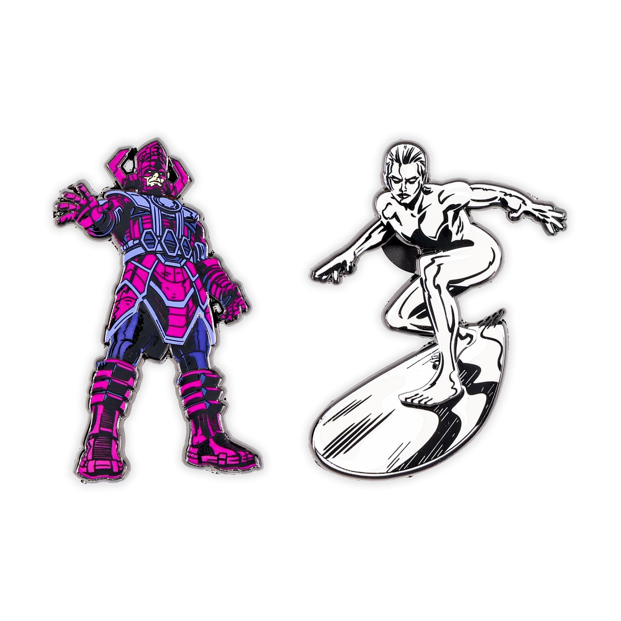 Marvel Studios The Fantastic Four: First Steps Galactus y Silver Surfer - Juego de pines esmaltados de 2 piezas | Accesorios para cordón, mochila