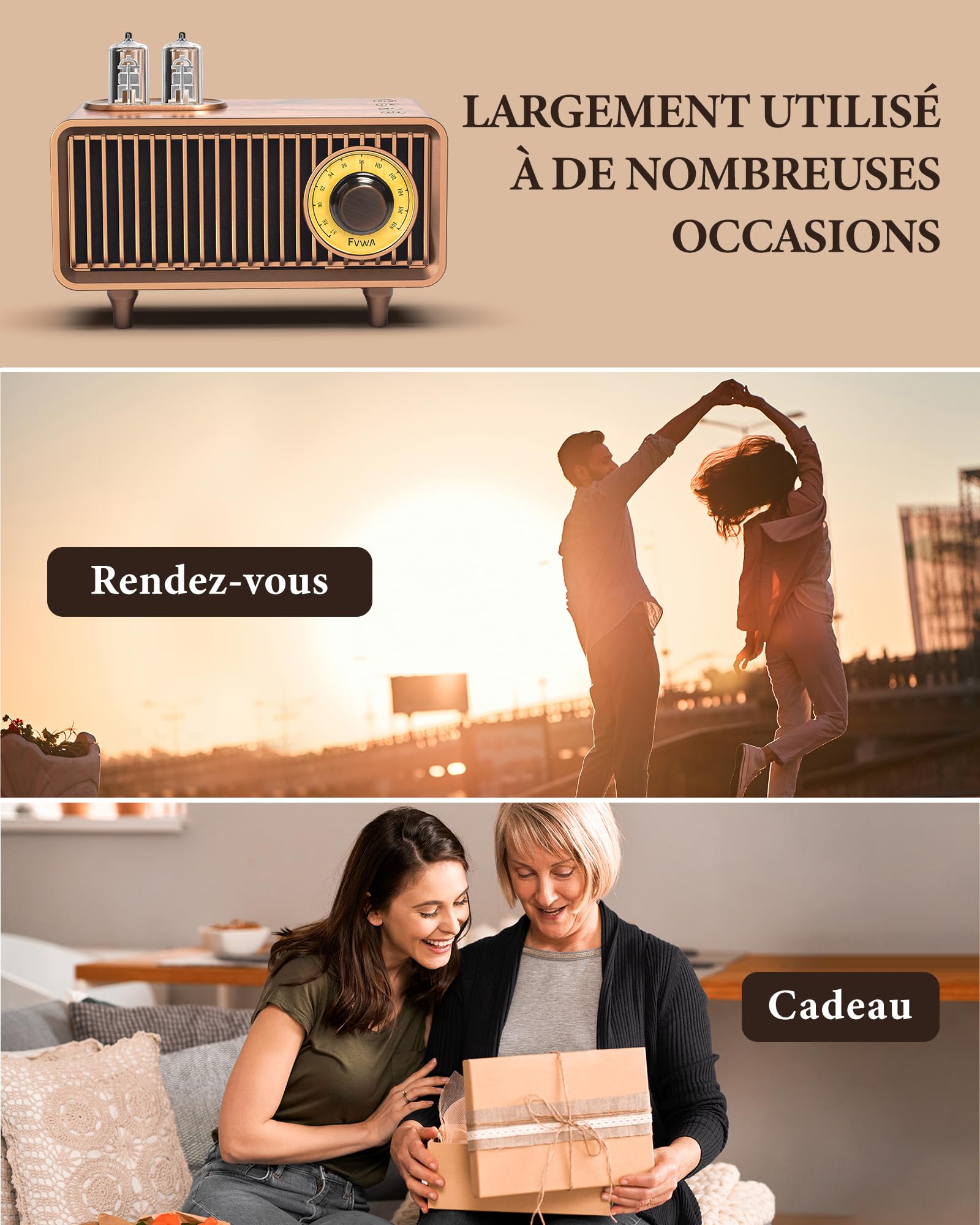 COLSUR Radio Portable Bluetooth Rétro en Vintage Classique Design Caisson de Basses Super Graves avec Radio AM FM Prise D’entrée Audio, Convient pour Les Cuisines De La Maison Et du Bureau 1500mAh