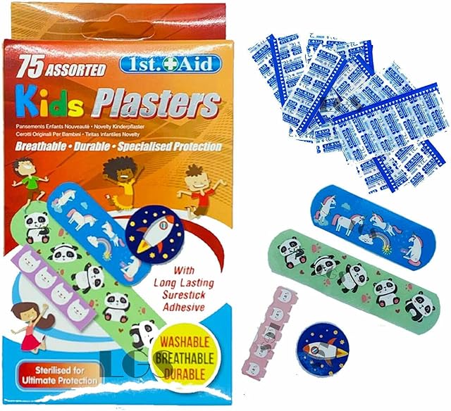 Bargain Gateway - Childrens Kids Assorted Size & Designs Plasters - Pack of 75