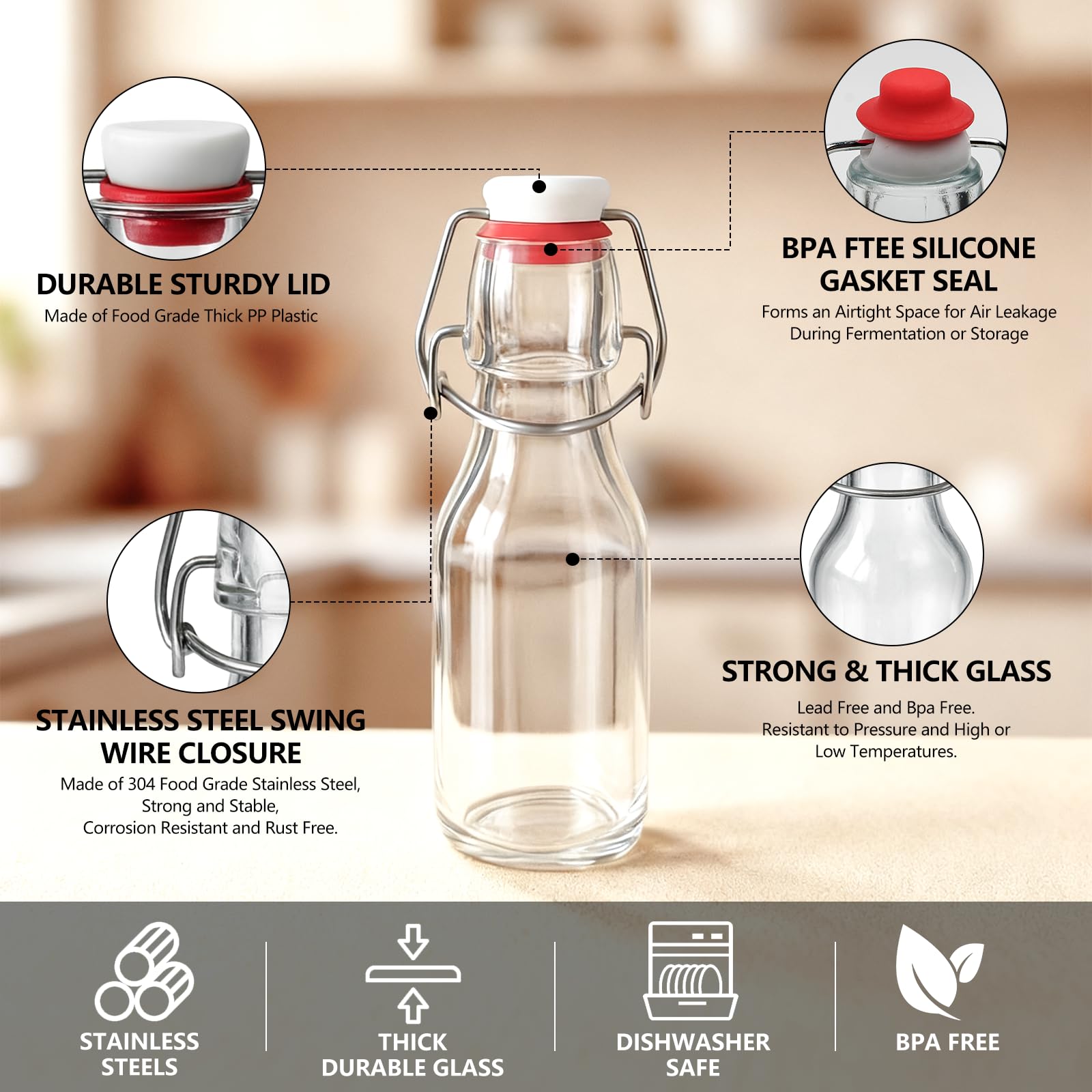 Amazon.com: Ruckae 24 Pack 4oz Swing Top Glass Bottles with Lids