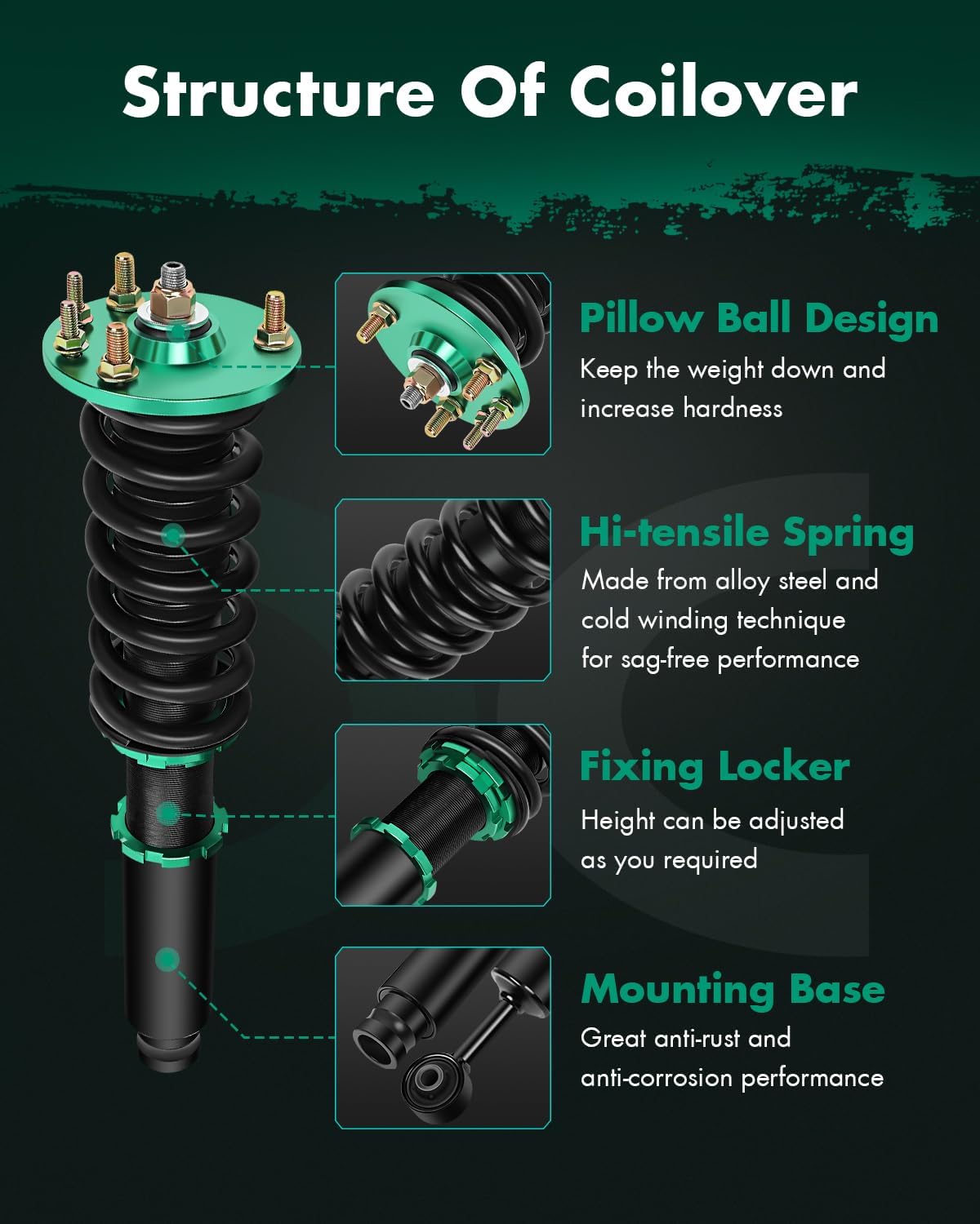 Coilover Suspensions Shock Struts Kits Assembly SCITOO Full Set Shocks Struts Kits fit for 2004-2008 for Acura TSX /2003-2007 for Honda for Accord - Green