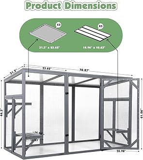 COZIVVOVV Outdoor Cat House, 71" Catio Outdoor Cat Enclosure, Large Cat Patio Enclosure for Multiple Cats, Weatherproof Cattio for Cats Outside, Wood Frame, Easy Assembly for Backyard, Grey
